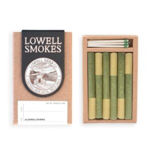 Six perfectly rolled The Happy Hybrid Blend PreRoll 6-Pack displayed in eco-friendly packaging with a serene background, showcasing premium quality cannabis